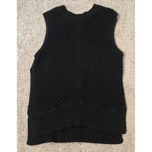 L.L. Bean Signature Sweater Vest Sleeveless Top side slit Black Knit Size Small